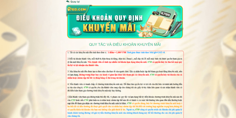 Khuyến mãi 6789 tại Nhà cái 6789 - Ưu đãi hot hôm nay Người chơi cần lưu ý khi tham gia chương trình khuyến mãi 6789